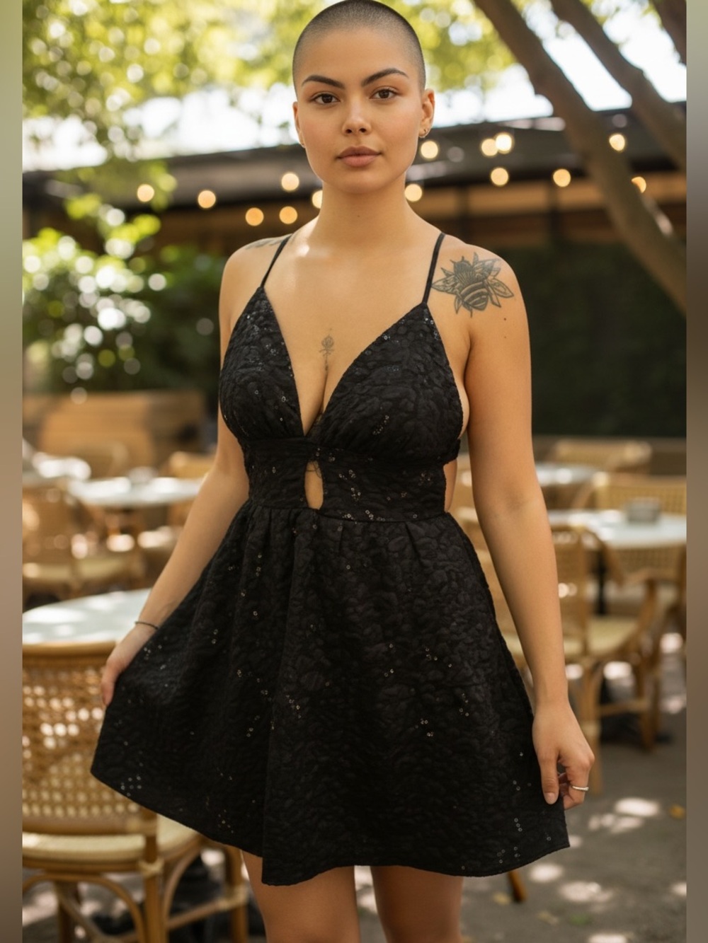 Black Lace Mini Dress with Keyhole Front